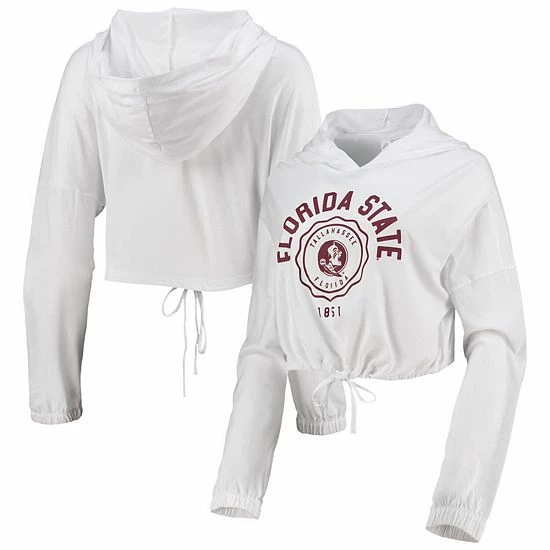 Discount 🔔 Unbranded 👩 Women's White Florida State Seminoles Poppy Cinched Cropped Hoodie Long Sleeve T-Shirt ⌛ - Image 2