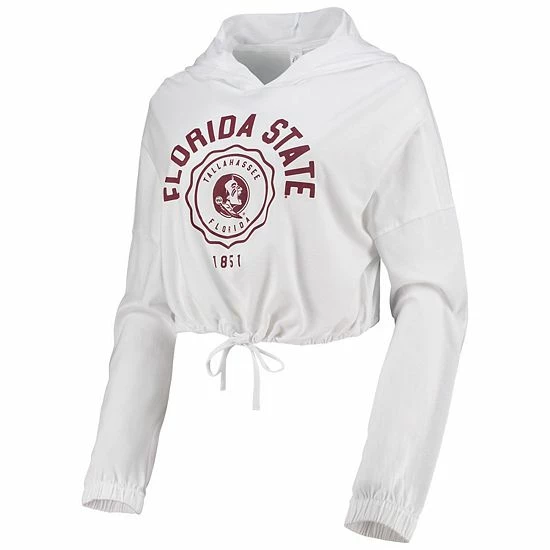Discount 🔔 Unbranded 👩 Women's White Florida State Seminoles Poppy Cinched Cropped Hoodie Long Sleeve T-Shirt ⌛ - Image 3
