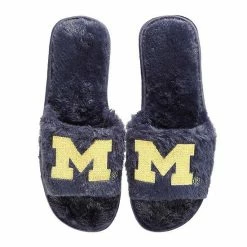 Discount 💯 Unbranded 👩 Women's FOCO Navy Michigan Wolverines Rhinestone Fuzzy Slippers 🔔