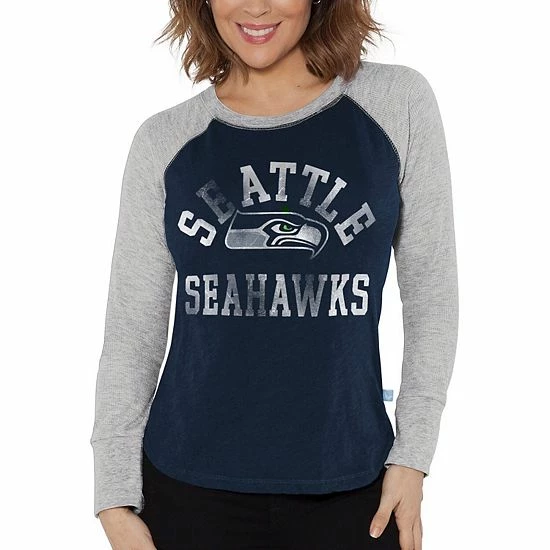 Flash Sale ๐ Unbranded ๐ฉ Women's Touch By Alyssa Milano College Navy/Gray Seattle Seahawks Waffle Raglan Long Sleeve T-Shirt ๐ฏ - Image 4