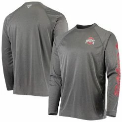 Hot Sale 😀 Unbranded Men's Columbia Heathered Charcoal Ohio State Buckeyes PFG Terminal Tackle Raglan Omni-Shade Long Sleeve T-Shirt 🧨