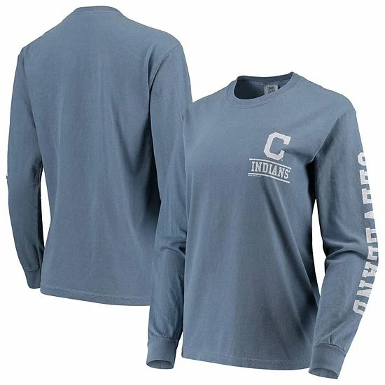 New ๐ Unbranded ๐ฉ Women's Soft As A Grape Navy Cleveland Indians Pigment Dye Long Sleeve T-Shirt โจ