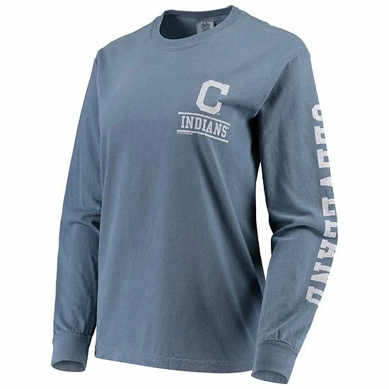 New ๐ Unbranded ๐ฉ Women's Soft As A Grape Navy Cleveland Indians Pigment Dye Long Sleeve T-Shirt โจ - Image 3