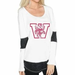 New ✔️ Unbranded 👩 Women's Original Retro Brand White Wisconsin Badgers Contrast Boyfriend Thermal Long Sleeve T-Shirt ✨