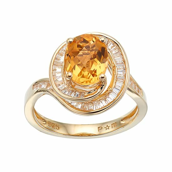 Coupon 🎉 Unbranded 14k Gold Over Silver Citrine & Lab-Created White Sapphire Twist Ring 😉