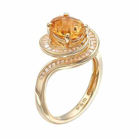 Coupon 🎉 Unbranded 14k Gold Over Silver Citrine & Lab-Created White Sapphire Twist Ring 😉 - Image 2
