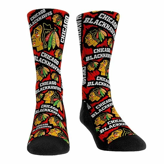 Coupon 😀 Unbranded Men's Rock Em 🧦 Socks Chicago Blackhawks Logo Sketch Crew 🧦 Socks 🤩