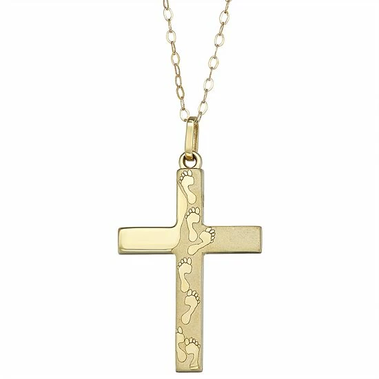 Best Sale ๐งจ Unbranded 10k Gold Footprint Cross Pendant Necklace ๐คฉ