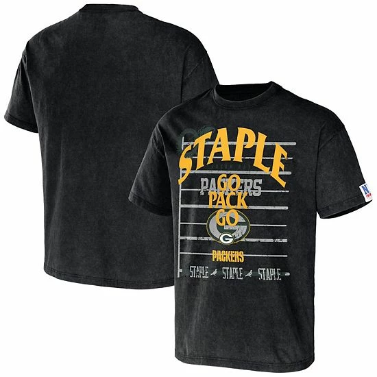 Flash Sale ๐ Unbranded Men's NFL X Staple Black Green Bay Packers Throwback Vintage Wash T-Shirt ๐ - Image 2
