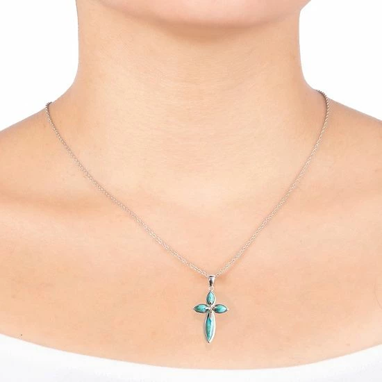 Best Sale โ๏ธ Unbranded Sterling Silver Turquoise Cross Pendant Necklace ๐ - Image 2