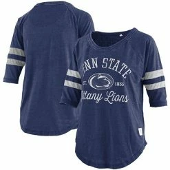 Best Pirce 🌟 Unbranded 👩 Women's Pressbox Heathered Navy Penn State Nittany Lions Jade Vintage Washed 3/4-Sleeve Raglan Jersey T-Shirt ✔️