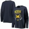 New 🤩 Unbranded 👩 Women's League Collegiate Wear Navy Michigan Wolverines Clothesline Oversized Long Sleeve T-Shirt 🧨