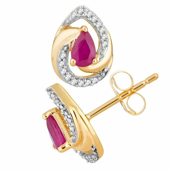 Best Pirce 😉 Unbranded 10k Gold Ruby & 1/10 Carat T.W. Diamond Teardrop Stud Earrings 🛒