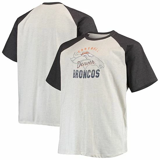 Hot Sale 💯 Unbranded Men's Oatmeal/Heathered Charcoal Denver Broncos Big & Tall Raglan T-Shirt 🔔 - Image 2