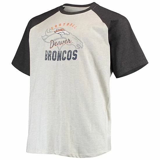 Hot Sale 💯 Unbranded Men's Oatmeal/Heathered Charcoal Denver Broncos Big & Tall Raglan T-Shirt 🔔 - Image 3