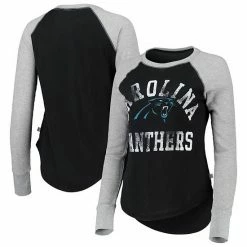 Best deal 🥰 Unbranded 👩 Women's Touch By Alyssa Milano Black/Gray Carolina Panthers Waffle Raglan Long Sleeve T-Shirt 😀