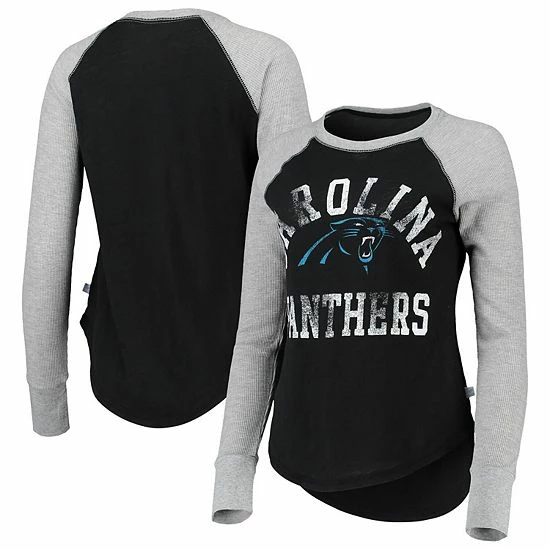 Best deal 🥰 Unbranded 👩 Women's Touch By Alyssa Milano Black/Gray Carolina Panthers Waffle Raglan Long Sleeve T-Shirt 😀