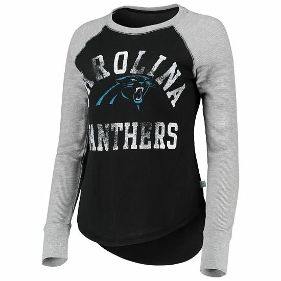 Best deal 🥰 Unbranded 👩 Women's Touch By Alyssa Milano Black/Gray Carolina Panthers Waffle Raglan Long Sleeve T-Shirt 😀 - Image 3