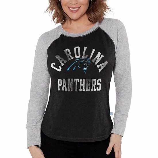 Best deal 🥰 Unbranded 👩 Women's Touch By Alyssa Milano Black/Gray Carolina Panthers Waffle Raglan Long Sleeve T-Shirt 😀 - Image 5