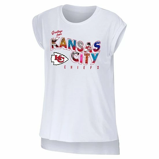 Promo โ๏ธ Unbranded ๐ฉ Women's WEAR By Erin Andrews White Kansas City Chiefs Greetings From Muscle T-Shirt ๐คฉ - Image 3