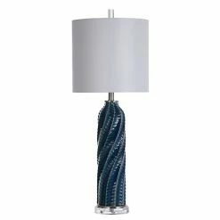 Buy 🥰 Unbranded Cylindrical Table Lamp With Diagonal Texture & Acrylic Base Blue 👏