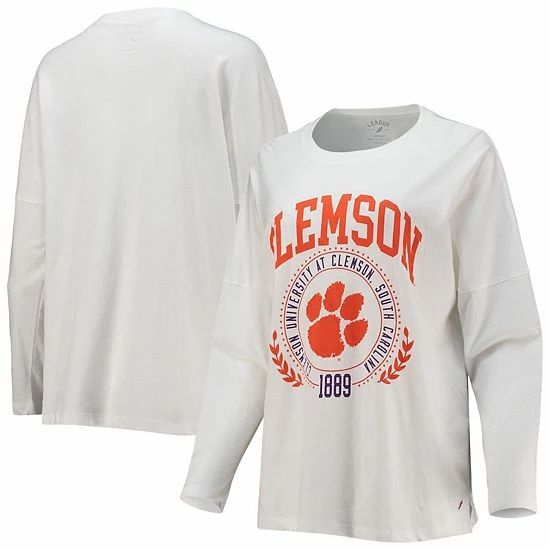 Hot Sale ⭐ Unbranded 👩 Women's League Collegiate Wear White Clemson Tigers Clothesline Oversized Long Sleeve T-Shirt 😍 - Image 2