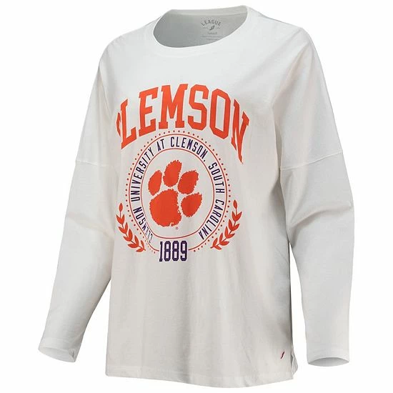 Hot Sale ⭐ Unbranded 👩 Women's League Collegiate Wear White Clemson Tigers Clothesline Oversized Long Sleeve T-Shirt 😍 - Image 3