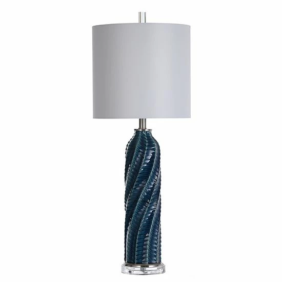 Buy 🥰 Unbranded Cylindrical Table Lamp With Diagonal Texture & Acrylic Base Blue 👏 - Image 4