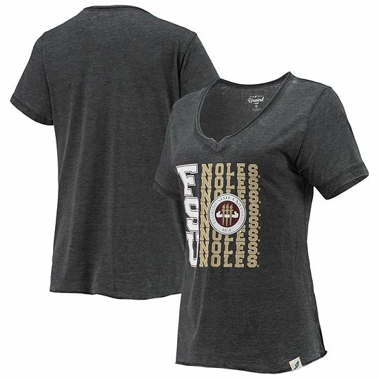 Best deal 👏 Unbranded 👩 Women's League Collegiate Wear Heathered Black Florida State Seminoles Burnout Loose Fit V-Neck T-Shirt 😀 - Image 2