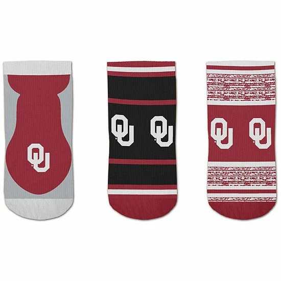 New 😍 Unbranded For Bare Feet Oklahoma Sooners Cash Three-Pack Ankle 🧦 Socks 👍 - Image 4