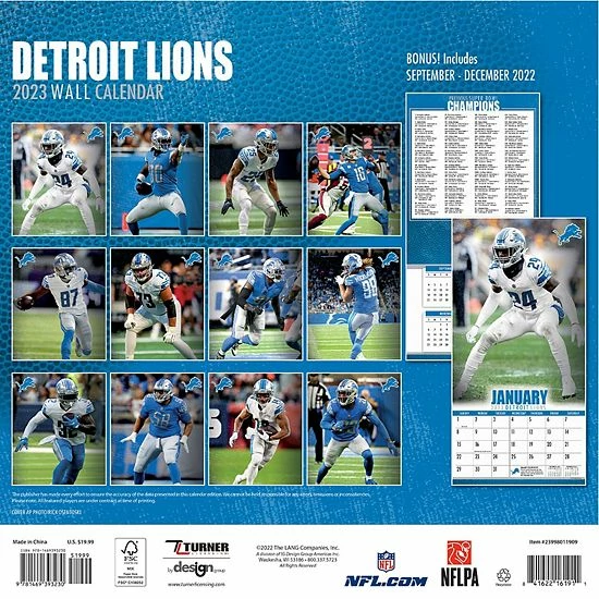 Best Pirce ✔️ Unbranded Detroit Lions 2023 12" X 12" Team Wall Calendar ⌛ - Image 3