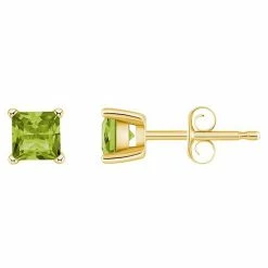 Cheap 🧨 Unbranded 14k Gold 4 Mm Princess Cut Peridot Stud Earrings 14k White Gold ✔️