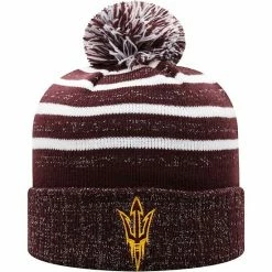 Best Sale 🌟 Unbranded 👧 Girls Youth Top Of The World Maroon Arizona State Sun Devils Shimmering Cuffed Knit Hat With Pom ⌛