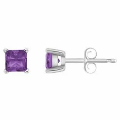 Wholesale 🔥 Unbranded 14k Gold 4 Mm Princess Cut Amethyst Stud Earrings 14k Yellow Gold 🎁