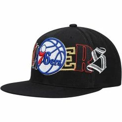 Budget ✔️ Unbranded Men's Mitchell & Ness Black Philadelphia 76ers Hype Type Snapback Hat 🧨