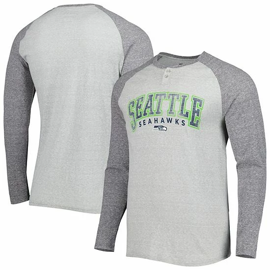 Outlet ๐ Unbranded Men's Concepts Sport Heather Gray Seattle Seahawks Ledger Raglan Long Sleeve Henley T-Shirt โ