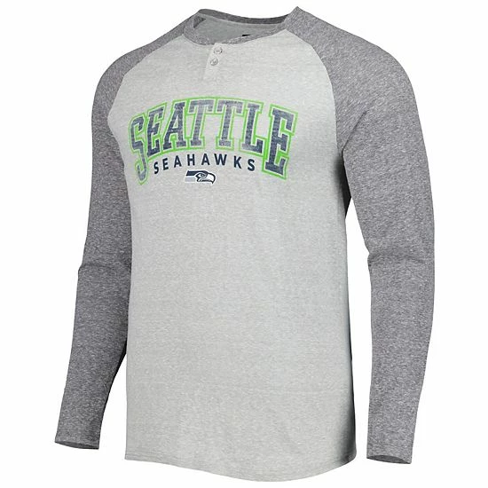 Outlet ๐ Unbranded Men's Concepts Sport Heather Gray Seattle Seahawks Ledger Raglan Long Sleeve Henley T-Shirt โ - Image 3