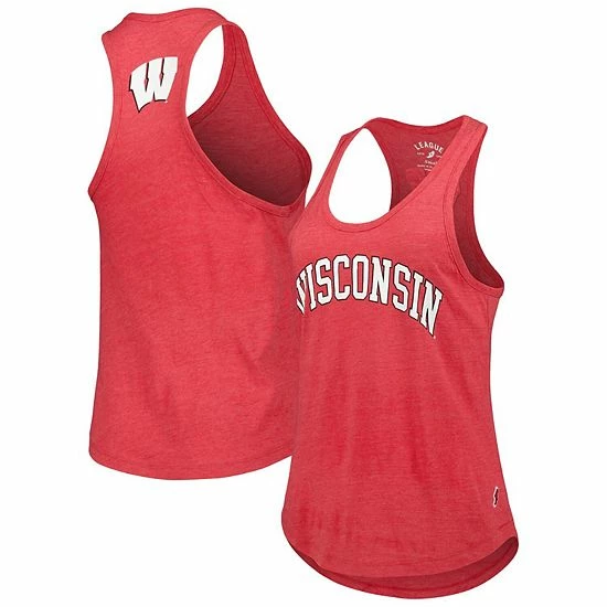 Flash Sale ✨ Unbranded 👩 Women's League Collegiate Wear Heather Red Wisconsin Badgers Two-Hit Intramural Tri-Blend Scoop Neck Racerback Tank Top 🥰