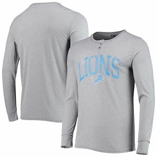 Hot Sale ❤️ Unbranded Men's Concepts Sport Gray Detroit Lions Takeaway Henley Long Sleeve Sleep T-Shirt 💯