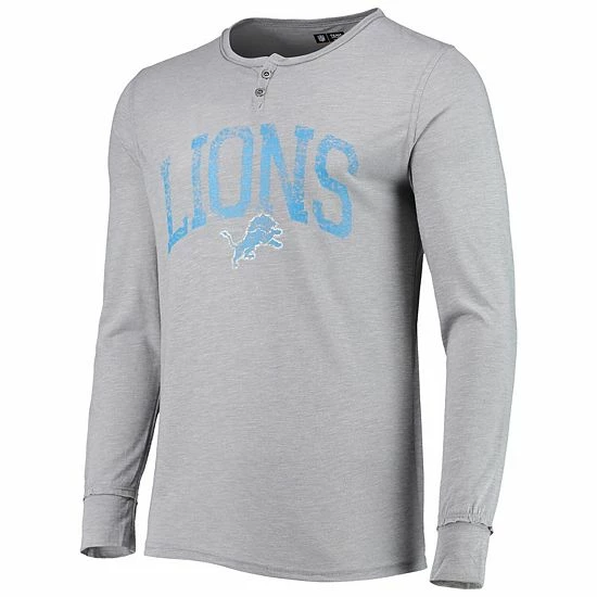 Hot Sale ❤️ Unbranded Men's Concepts Sport Gray Detroit Lions Takeaway Henley Long Sleeve Sleep T-Shirt 💯 - Image 3