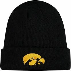 New 💯 Unbranded Youth Black Iowa Hawkeyes Jacquard Texture Cuffed Knit Hat 🎉
