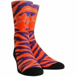Deals 🎁 Unbranded Men's Rock Em 🧦 Socks Orange Clemson Tigers Striped Localized Graphics Crew 🧦 Socks 🎁