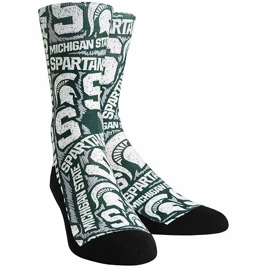 Best Pirce ๐คฉ Unbranded Men's Rock Em ๐งฆ Socks Michigan State Spartans Logo Sketch Crew ๐งฆ Socks ๐