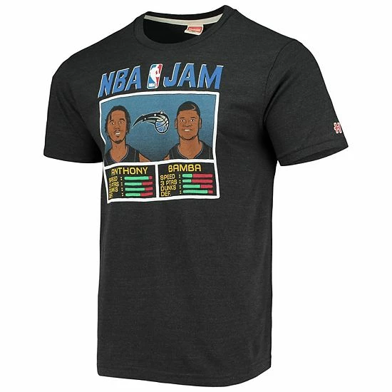 New ๐ Unbranded Men's Homage Cole Anthony & Mohamed Bamba Heathered Black Orlando Magic NBA Jam Tri-Blend T-Shirt ๐งจ - Image 2