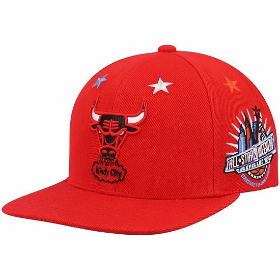 Budget 😍 Unbranded Men's Mitchell & Ness Red Chicago Bulls Hardwood Classics 1997 NBA All-Star Weekend Top Star Snapback Hat 🌟