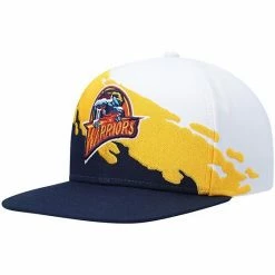 Deals 🤩 Unbranded Men's Mitchell & Ness White/Navy Golden State Warriors Hardwood Classics Paintbrush Snapback Hat 🔔