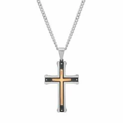 Outlet 🌟 Unbranded Men's Tri Tone Stainless Steel Diamond Accent Cross Pendant 👏