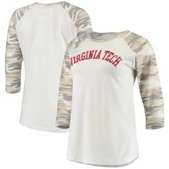 Top 10 💯 Unbranded 👩 Women's White/Camo Virginia Tech Hokies Boyfriend ⚾ Baseball Raglan 3/4 Sleeve T-Shirt ✨