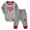 Promo 😀 Unbranded Infant Wes & Willy Heathered Gray/Scarlet Nebraska Huskers Jie Jie Long Sleeve Bodysuit & Pants Set ⭐