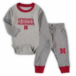 Promo 😀 Unbranded Infant Wes & Willy Heathered Gray/Scarlet Nebraska Huskers Jie Jie Long Sleeve Bodysuit & Pants Set ⭐
